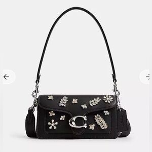 New Coach Tabby 26  Black Leather Crystal Embellished Convertible Crossbody Bag